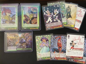 BUNDLE WEISS SCHWARZ DISNEY 100 TRADING CARDS PIXEL MARVEL INCLUDES SR & RARES - Picture 1 of 12