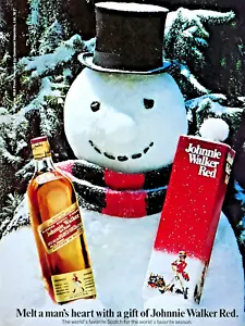"Johnnie Walker muñeco de nieve rojo Navidad 1974 de colección anuncio estampado original 8,5 x 11" - Imagen 1 de 5