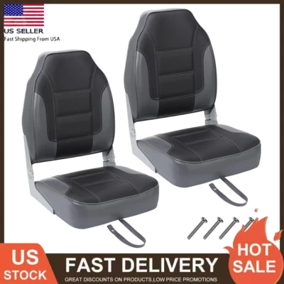 2Pcs Boat Seats High Back Fold-Down Fishing Boat Chair Seat with Sponge Padding - Image 1 of 4