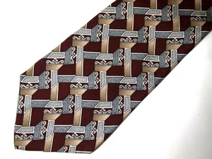 Vintage Stafford Herren Krawatte burgunderrot silber geometrisch breit 56" kurz - Bild 1 von 4