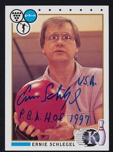 Ernie Schlegel Signed 1990 Kingpins PBA Bowling Card #92 - Inscribed HOF 1997 - Bild 1 von 2