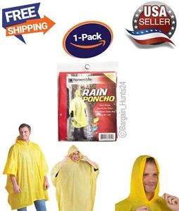 Rain Poncho for Adults PVC Waterproof Emergency Hooded Poncho (Pack of 1) - New - Picture 1 of 13