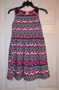 Sequin Hearts Girls Aztec Print sleeveless Dress with mesh trim Size 12 - Picture 1 of 5