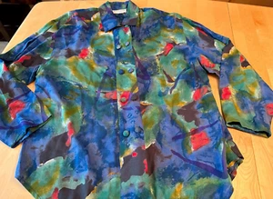 VINTAGE 90er PIERRE LAMONTE ART TO WEAR POLY RAYON BLUSE DAMEN GRÖSSE 14 - Bild 1 von 7
