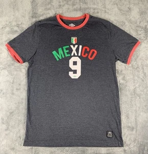 Umbro Shirt Men's L Gray Mexico #9 Soccer Futbol Ringer Cotton Blend Crew Neck - Picture 1 of 7