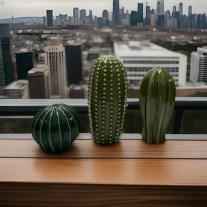 Kaktus Pflanzen Set Keramik, grüne Dekoration 3 Kakteen Südwest Deko. - Bild 1 von 7