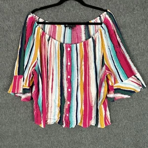 Zac & Rachel Shirt Womens 3X Multicolor Striped Button Front Boho Rayon Top - Picture 1 of 14