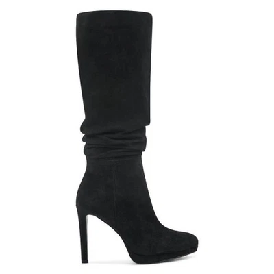 NINE WEST - QUADILYN, Botas de rodilla arrugadas de gamuza REALES negras, tacón de 4", talla 8 Foto 1 de 4