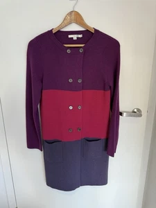 Boden 100% Wool Colour block Cardigan Jacket Longline Purple Pink Size UK 10 US6 - Picture 1 of 5