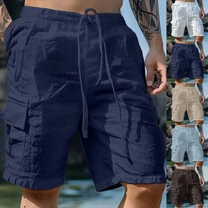 12) Mens Cargo Shorts With Pockets Loose Fit And Solid Color For Summer - Picture 1 of 22