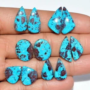 6 Pairs 64Cts Natural Chrysocolla Cabochon Gemstone Pair Lot 19x9 14x11mm #17304 - Picture 1 of 6