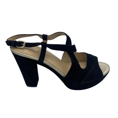 Geox Zapatos Mujer Talla EU 40 Negro Gamuza Plataforma Bloque Tacón Sandalias D52R1B Foto 1 de 4