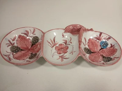 Итальянская майолика керамика 3 секции вручную вишня сервировочный поднос - Изображение 1 из 4