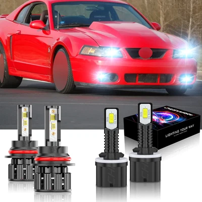 FOR Ford Mustang Gt Svt Cobra 1999-2003 6000K LED Headlight Fog Lights Bulbs 4pc - Image 1 of 4