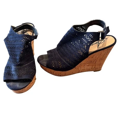 American Rag Cie Black Suede 4 1/2" Cork Heeled Wedges - SIZE 8 - Image 1 of 4