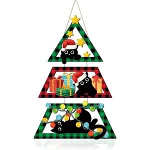 Funny Black Cat Santa Clause Christmas Door Decor, Kitty Meowy Christmas Buff... - Bild 1 von 7