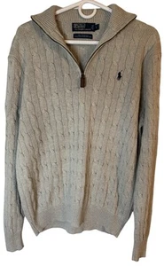 Polo Ralph Lauren Quarter Zip Cable Knit Sweater Men’s Sz Large Tussah Silk Tan - Bild 1 von 13
