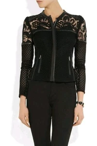 Iro Lewis Black Leather and Lace Crochet Evening Blazer Jacket Women's Size 1 - Picture 1 of 9
