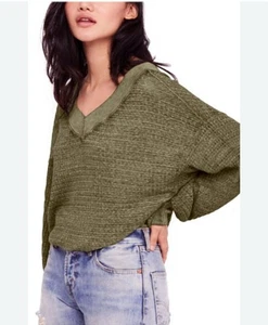 FREE PEOPLE SOUTHSIDE THERMAL LIGHTWEIGHT SWEATER OLIVE GREEN SIZE XS - Picture 1 of 4