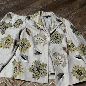Lafayette 148 Beaded Silk 2pc Suit Set Blazer Sz 6 Skirt Sz 10 Career - Picture 1 of 12