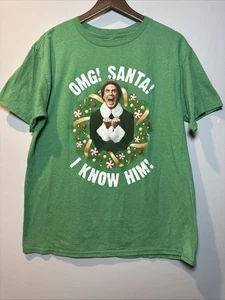 Santa OMG I Know Him Shirt XL Shirt Mens Green Parody Christmas Will Ferrel EUC - Picture 1 of 5