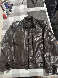 Vintage Berman's Leather Jacket Brown Cafe Racer 46 Mens Large zip out liner - Picture 1 of 10