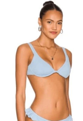 Top de bikini de natación Minkpink Revolve Spero azul maíz texturizado lazo trasero XS NUEVO CON ETIQUETAS playa Foto 1 de 4
