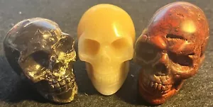 Vintage Lot of 3 Semi-Precious Stone SKULLS Hand Carved 1 1/2" to 1 5/8" Tall - Picture 1 of 6