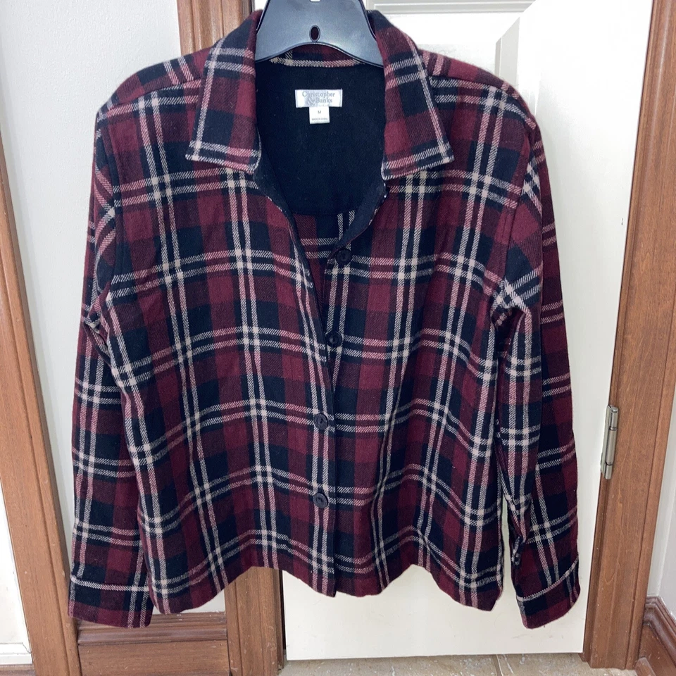 Christopher & Banks Blazer Jacket Size M Button Down Lined Maroon Black Blazer - Image 1 of 4