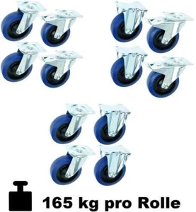 SET 100 125 mm Blue Wheels Transportrollen Lenkrollen Bockrollen Gummirollen ECO - Bild 1 von 31