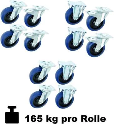 SET 100 125 mm Blue Wheels Transportrollen Lenkrollen Bockrollen Gummirollen ECO - Bild 1 von 2