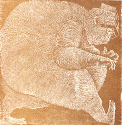 Holzstich IM SCHLARAFFENLAND HÄLT MAN SICH FÜR WEITSICHTIG von Schanzenbacher - Bild 1 von 2