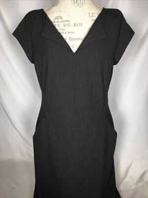Gap 90s Grey Cap Sleeve V-Neck Sheath Dress Striped w/ Pockets Women’s Size 14 - Image 1 of 4