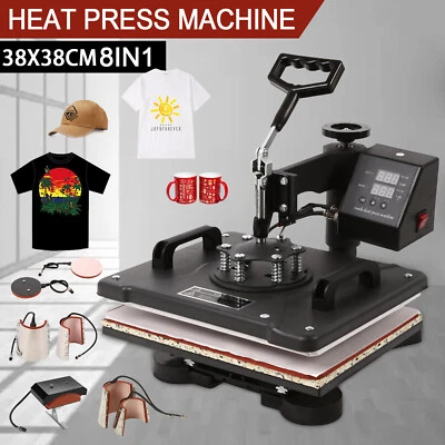 SDKEHUI 8 IN 1 Heat Press Machine 15"x15" Sublimation Printer for T-Shirt Mug Plate Hat