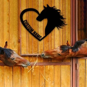 Arte personalizado de pared de metal corazón de caballo rústico decoración de pared colgante, letreros de caballo - Imagen 1 de 4