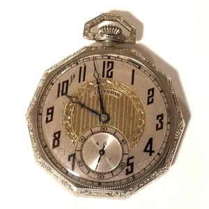 Vtg - Illinois Open Face Pocket Watch - Manual Winding - Decagon Shape - Works! - Picture 1 of 5