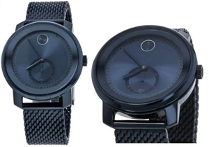 MOVADO Bold Swiss IP Ion Plated Blue Mesh Watch Luxury Dress 3600680 Gift Box - Picture 1 of 3