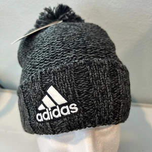 Adidas Recon 3 Ballie Knit Cap Fleece Lined Cuffed Pom Black Grey OSFA Beanie - Picture 1 of 8