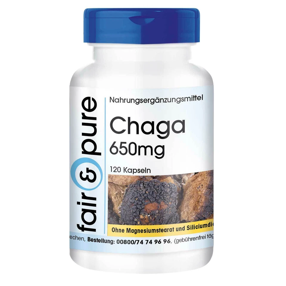 Chaga 650 mg - 120 Kapseln Pilzpulver - Vitalpilz - vegan | fair & pure