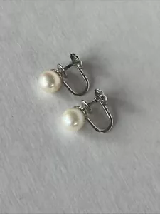 Mastoloni Vintage 14k White Gold Akoya Pearl Earrings Screw back 6-7mm - Picture 1 of 4