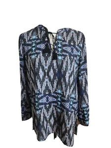 Collective Concepts tunic Boho Blue,Pink,&black Long Sleeve W/Tassel Tie, Large - Picture 1 of 7
