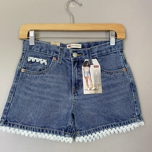Levi's Girl's Size 12 Regular Crochet Trim Girlfriend Blue Denim Shorts - Picture 1 of 13