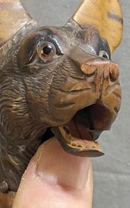Black Forest Style Carved Dog Head Glass Eyes, Articulated Mouth Opens Parasol U - Picture 1 of 24