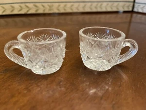 Mini MCM Cut Glass Doll 2 Punch Cups Stars Diamonds Fans Pattern BTG 1960s - Picture 1 of 9