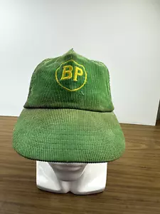 VINTAGE Corduroy BP British Petroleum Trucker Snapback Hat Cap Green - Bild 1 von 5