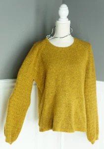 Maglione Ann Taylor misto lana manica a palloncino senape maglia a costine donna L - Foto 1 di 4