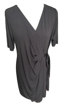 Women’s Dress Wrap Large Black Short Sleeve Stretch Knit - Image 1 of 4