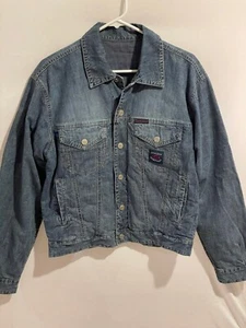 Men's Chevignon Conquest Western Blue Denim Jacket Large Snap Front Reversible - Picture 1 of 3