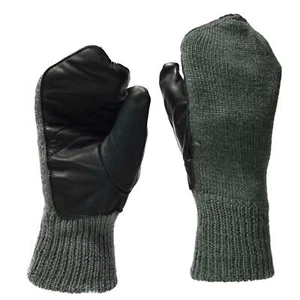 Original Swiss army mittens gray wool cold weather leather palm military gloves - Picture 1 of 3