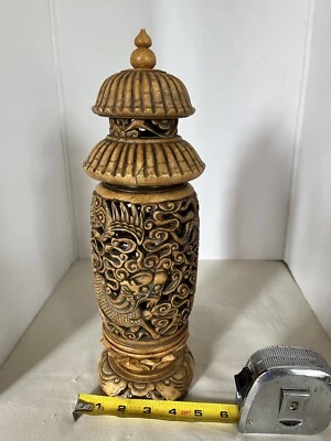 Vintage 14” Cinnabar Lacquer Resin Heavy  Incense burner Candle Holder - Image 1 of 4